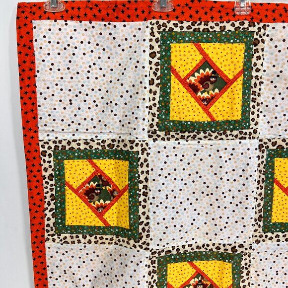 Homemade Handcrafted Baby Lap Blanket Quilt Fall Wall Hang Turkeys 39 1/2" x 30" - Picture 4 of 16